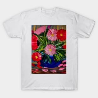 Red and pink abstract flowers T-Shirt